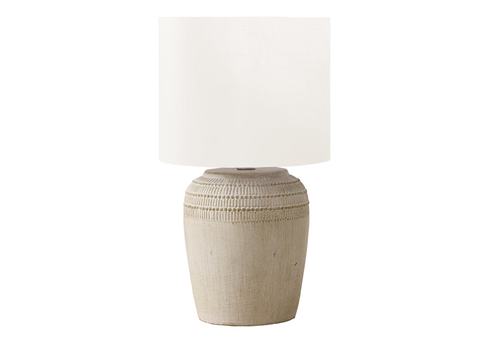 Monarch Specialties Lighting, Elegant 17" Table Lamp with Textured Ceramic Base and Modern Fabric Shade for Stylish Ambiance BEIGE,IVORY 9.5 L x 9.5 W x 17 H 
