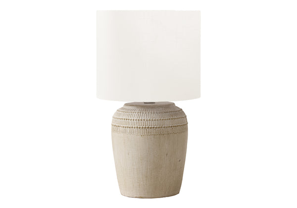 Monarch Specialties Lighting, Elegant 17" Table Lamp with Textured Ceramic Base and Modern Fabric Shade for Stylish Ambiance BEIGE,IVORY 9.5 L x 9.5 W x 17 H 