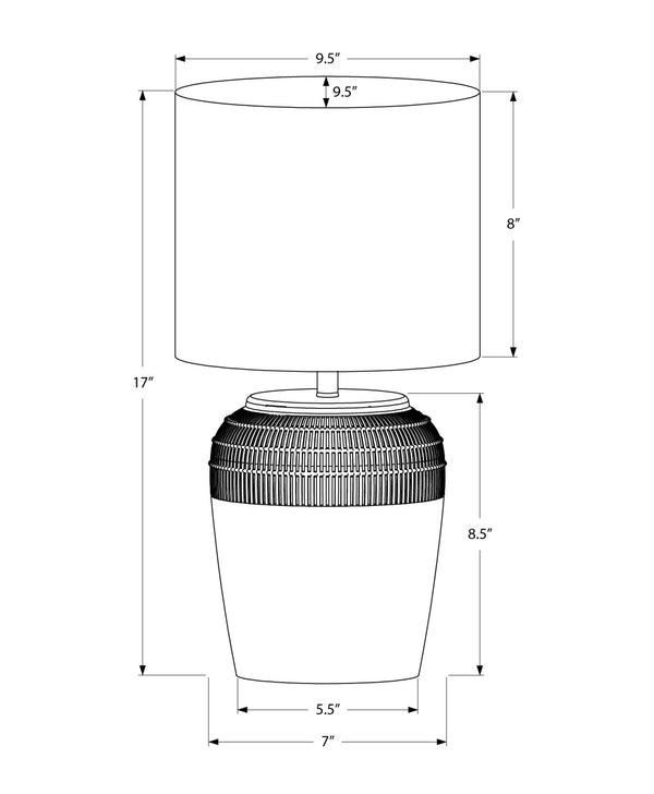 Monarch Specialties Lighting, Elegant 17" Table Lamp with Textured Ceramic Base and Modern Fabric Shade for Stylish Ambiance GREY,IVORY 9.5 L x 9.5 W x 17 H 