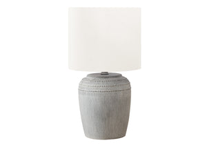 Monarch Specialties Lighting, Elegant 17" Table Lamp with Textured Ceramic Base and Modern Fabric Shade for Stylish Ambiance GREY,IVORY 9.5 L x 9.5 W x 17 H 