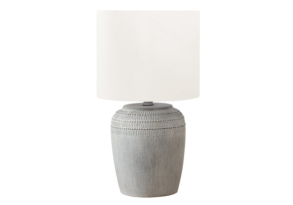 Monarch Specialties Lighting, Elegant 17" Table Lamp with Textured Ceramic Base and Modern Fabric Shade for Stylish Ambiance GREY,IVORY 9.5 L x 9.5 W x 17 H 