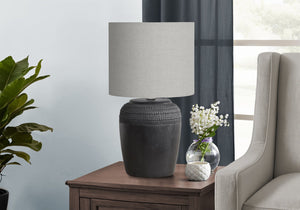 Monarch Specialties Lighting, Elegant 17" Table Lamp with Textured Ceramic Base and Modern Fabric Shade for Stylish Ambiance BLACK,GREY 9.5 L x 9.5 W x 17 H 