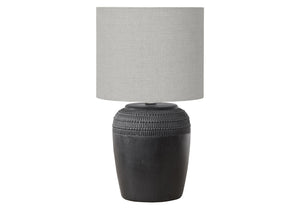 Monarch Specialties Lighting, Elegant 17" Table Lamp with Textured Ceramic Base and Modern Fabric Shade for Stylish Ambiance BLACK,GREY 9.5 L x 9.5 W x 17 H 