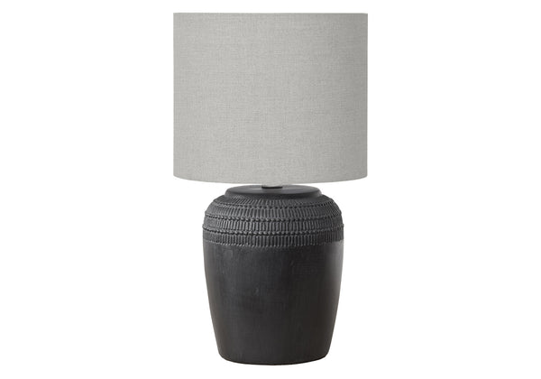 Monarch Specialties Lighting, Elegant 17" Table Lamp with Textured Ceramic Base and Modern Fabric Shade for Stylish Ambiance BLACK,GREY 9.5 L x 9.5 W x 17 H 