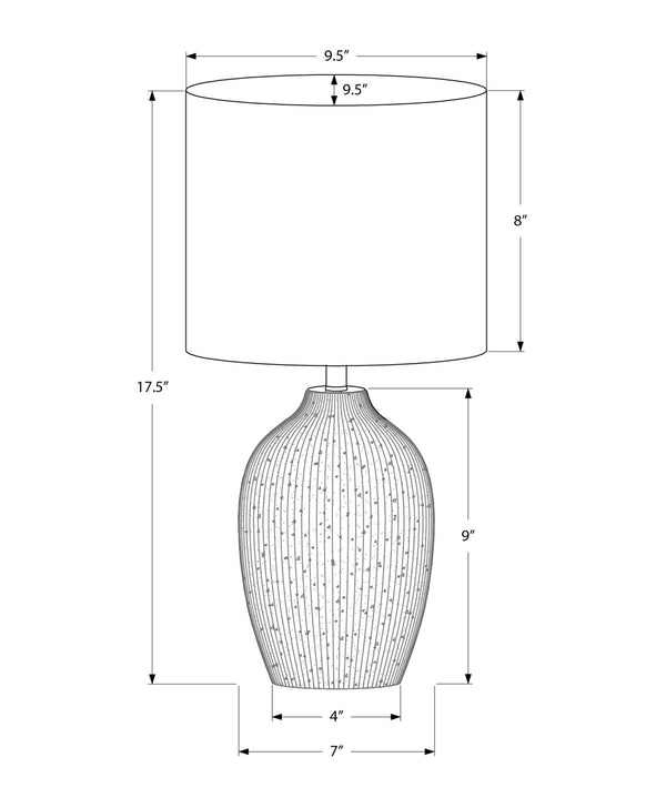 Monarch Specialties Lighting, 18" Contemporary Table Lamp with Textured Ceramic Base and Elegant Fabric Shade for Home Décor BEIGE 9.5 L x 9.5 W x 17.5 H 