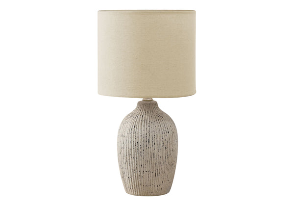 Monarch Specialties Lighting, 18" Contemporary Table Lamp with Textured Ceramic Base and Elegant Fabric Shade for Home Décor BEIGE 9.5 L x 9.5 W x 17.5 H 