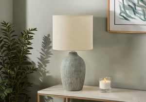 Monarch Specialties Lighting, 18" Contemporary Table Lamp with Textured Ceramic Base and Elegant Fabric Shade for Home Décor GREEN,BEIGE 9.5 L x 9.5 W x 17.5 H 