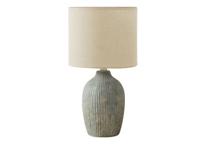 Monarch Specialties Lighting, 18" Contemporary Table Lamp with Textured Ceramic Base and Elegant Fabric Shade for Home Décor GREEN,BEIGE 9.5 L x 9.5 W x 17.5 H 
