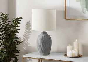 Monarch Specialties Lighting, 18" Contemporary Table Lamp with Textured Ceramic Base and Elegant Fabric Shade for Home Décor GREY,IVORY 9.5 L x 9.5 W x 17.5 H 