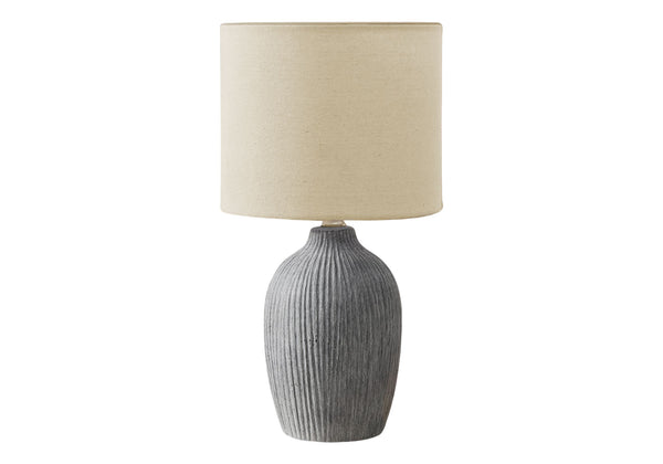 Monarch Specialties Lighting, 18" Contemporary Table Lamp with Textured Ceramic Base and Elegant Fabric Shade for Home Décor GREY,IVORY 9.5 L x 9.5 W x 17.5 H 