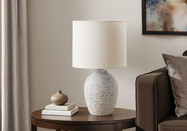 Monarch Specialties Lighting, 17" Contemporary Table Lamp in Elegant Ceramic with Modern Fabric Shade for Any Space IVORY 9.5 L x 9.5 W x 16.5 H 