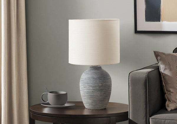Monarch Specialties Lighting, 17" Contemporary Table Lamp in Elegant Ceramic with Modern Fabric Shade for Any Space GREY,IVORY 9.5 L x 9.5 W x 16.5 H 