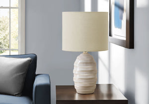 Monarch Specialties Lighting, Chic 17" Ceramic Table Lamp with Contemporary Beehive Design and Soft Fabric Shade IVORY,BEIGE 9.5 L x 9.5 W x 17 H 
