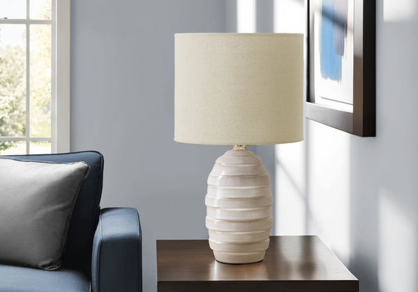 Monarch Specialties Lighting, Chic 17" Ceramic Table Lamp with Contemporary Beehive Design and Soft Fabric Shade IVORY,BEIGE 9.5 L x 9.5 W x 17 H 