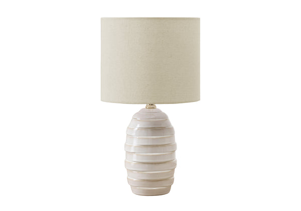 Monarch Specialties Lighting, Chic 17" Ceramic Table Lamp with Contemporary Beehive Design and Soft Fabric Shade IVORY,BEIGE 9.5 L x 9.5 W x 17 H 
