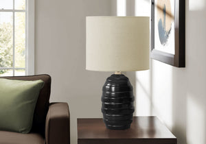 Monarch Specialties Lighting, Chic 17" Ceramic Table Lamp with Contemporary Beehive Design and Soft Fabric Shade BLACK,BEIGE 9.5 L x 9.5 W x 17 H 
