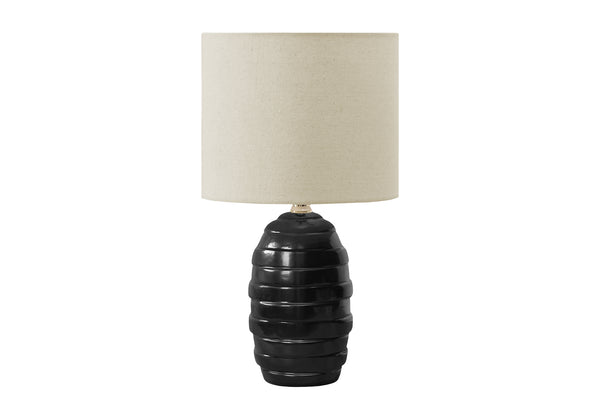 Monarch Specialties Lighting, Chic 17" Ceramic Table Lamp with Contemporary Beehive Design and Soft Fabric Shade BLACK,BEIGE 9.5 L x 9.5 W x 17 H 