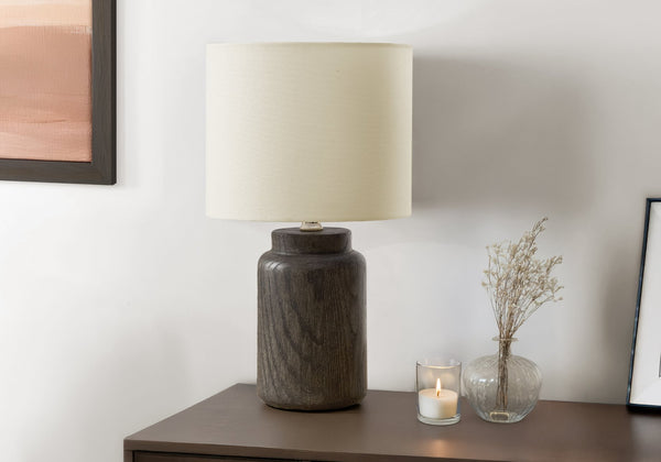 Monarch Specialties Lighting, Elegant 17" Table Lamp with Durable Resin Base and Sophisticated Fabric Shade for Home Décor BROWN,IVORY 9.5 L x 9.5 W x 17 H 