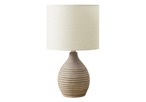 Monarch Specialties Lighting, Elegant 17” Table Lamp with Ribbed Resin Base and Soft Fabric Shade for Cozy Ambiance BROWN,IVORY 9.5 L x 9.5 W x 16.5 H 