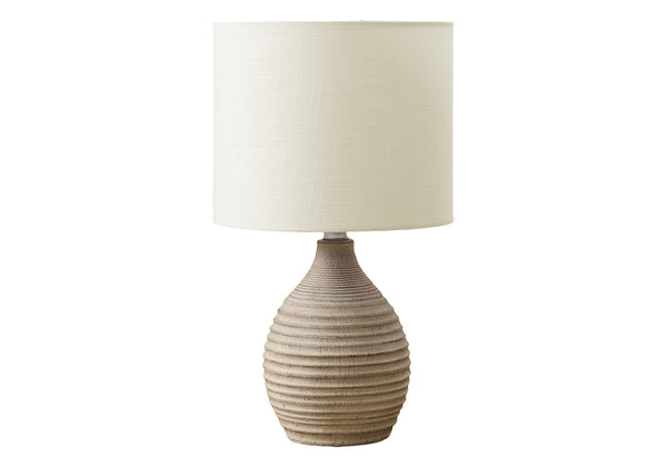 Monarch Specialties Lighting, Elegant 17” Table Lamp with Ribbed Resin Base and Soft Fabric Shade for Cozy Ambiance BROWN,IVORY 9.5 L x 9.5 W x 16.5 H 