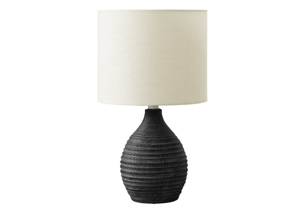 Monarch Specialties Lighting, Elegant 17” Table Lamp with Ribbed Resin Base and Soft Fabric Shade for Cozy Ambiance GREY,IVORY 9.5 L x 9.5 W x 16.5 H 