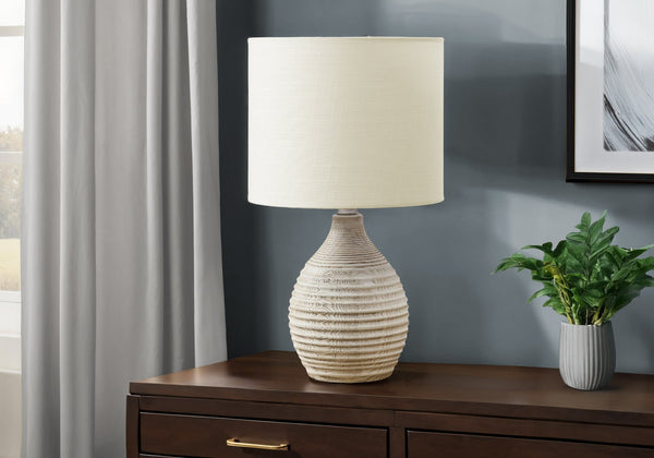 Monarch Specialties Lighting, Elegant 17” Table Lamp with Ribbed Resin Base and Soft Fabric Shade for Cozy Ambiance IVORY 9.5 L x 9.5 W x 16.5 H 