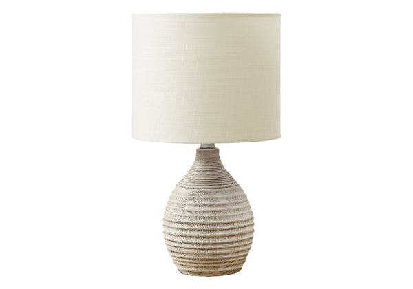 Monarch Specialties Lighting, Elegant 17” Table Lamp with Ribbed Resin Base and Soft Fabric Shade for Cozy Ambiance IVORY 9.5 L x 9.5 W x 16.5 H 