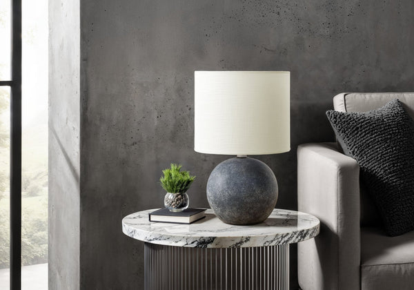 Monarch Specialties Lighting, 16" Stylish Table Lamp with Concrete Base and Fabric Shade for Modern Home Decor Elegance GREY,IVORY 9.5 L x 9.5 W x 15.5 H 