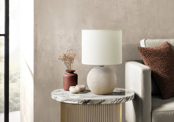Monarch Specialties Lighting, 16" Stylish Table Lamp with Concrete Base and Fabric Shade for Modern Home Decor Elegance IVORY 9.5 L x 9.5 W x 15.5 H 