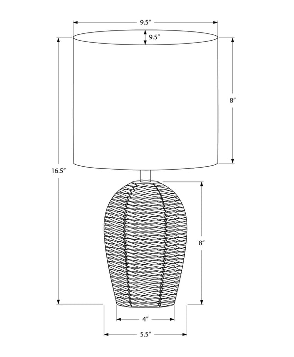 Monarch Specialties Lighting, 17" Chic Rattan Table Lamp with Soft Shade for Elegant Transitional Home Decor BLACK,BEIGE 9.5 L x 9.5 W x 16.5 H 
