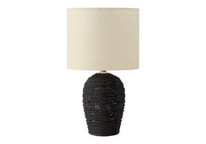 Monarch Specialties Lighting, 17" Chic Rattan Table Lamp with Soft Shade for Elegant Transitional Home Decor BLACK,BEIGE 9.5 L x 9.5 W x 16.5 H 