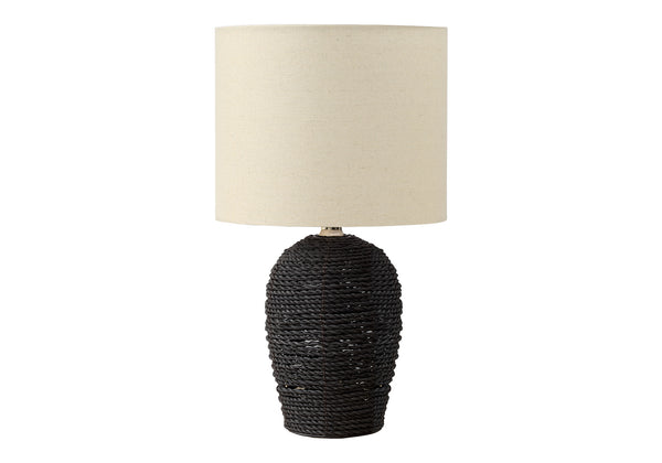 Monarch Specialties Lighting, 17" Chic Rattan Table Lamp with Soft Shade for Elegant Transitional Home Decor BLACK,BEIGE 9.5 L x 9.5 W x 16.5 H 