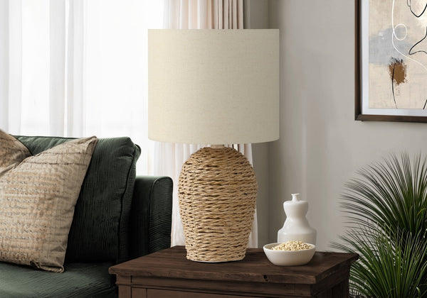 Monarch Specialties Lighting, 17" Chic Rattan Table Lamp with Soft Shade for Elegant Transitional Home Decor BROWN,BEIGE 9.5 L x 9.5 W x 16.5 H 