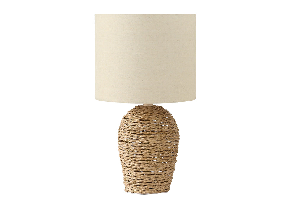 Monarch Specialties Lighting, 17" Chic Rattan Table Lamp with Soft Shade for Elegant Transitional Home Decor BROWN,BEIGE 9.5 L x 9.5 W x 16.5 H 