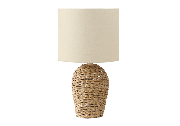Monarch Specialties Lighting, 17" Chic Rattan Table Lamp with Soft Shade for Elegant Transitional Home Decor BROWN,BEIGE 9.5 L x 9.5 W x 16.5 H 