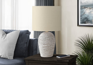 Monarch Specialties Lighting, 17" Chic Rattan Table Lamp with Soft Shade for Elegant Transitional Home Decor WHITE,BEIGE 9.5 L x 9.5 W x 16.5 H 