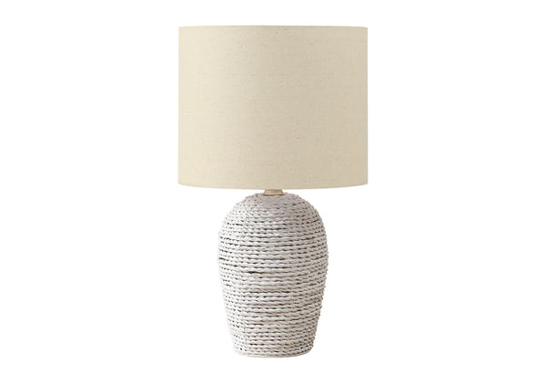 Monarch Specialties Lighting, 17" Chic Rattan Table Lamp with Soft Shade for Elegant Transitional Home Decor WHITE,BEIGE 9.5 L x 9.5 W x 16.5 H 