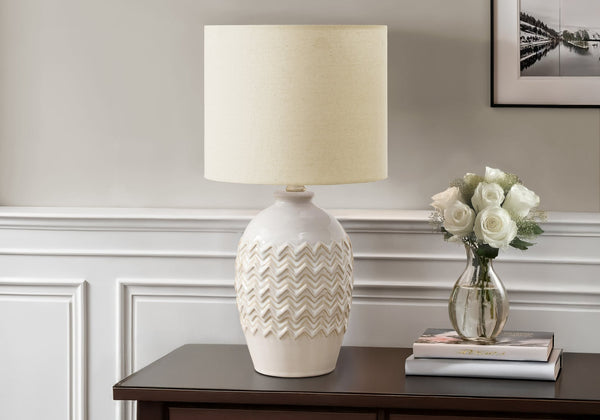 Monarch Specialties Lighting, 19"H Ivory Ceramic Table Lamp with Transitional Style and Warm Beige Fabric Shade, Chic Design Default Title  