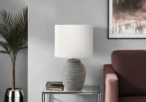 Monarch Specialties Lighting, Elegant 17" Table Lamp with Textured Base and Warm Fabric Shade for Stylish Home Decor GREY,IVORY 9.5 L x 9.5 W x 16.5 H 