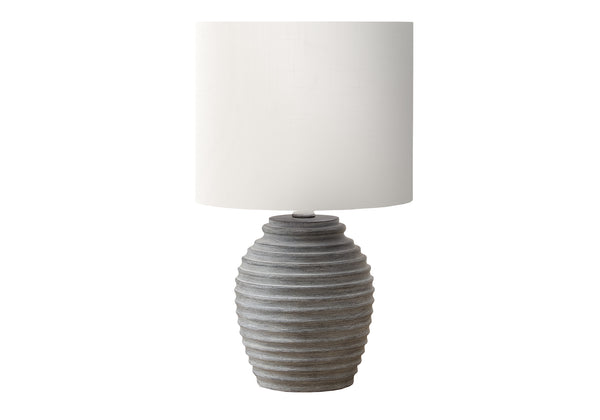 Monarch Specialties Lighting, Elegant 17" Table Lamp with Textured Base and Warm Fabric Shade for Stylish Home Decor GREY,IVORY 9.5 L x 9.5 W x 16.5 H 