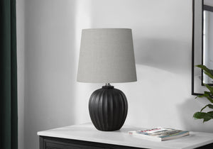 Monarch Specialties Lighting, Elegant 19" Table Lamp with Textured Resin Base and Soft Fabric Shade for Cozy Ambiance BLACK,GREY 11 L x 11 W x 18.75 H 