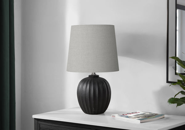 Monarch Specialties Lighting, Elegant 19" Table Lamp with Textured Resin Base and Soft Fabric Shade for Cozy Ambiance BLACK,GREY 11 L x 11 W x 18.75 H 