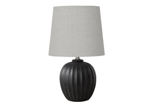 Monarch Specialties Lighting, Elegant 19" Table Lamp with Textured Resin Base and Soft Fabric Shade for Cozy Ambiance BLACK,GREY 11 L x 11 W x 18.75 H 