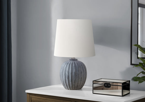 Monarch Specialties Lighting, Elegant 19" Table Lamp with Textured Resin Base and Soft Fabric Shade for Cozy Ambiance GREY,IVORY 11 L x 11 W x 18.75 H 