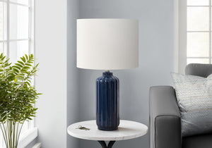 Monarch Specialties Lighting, 23" Glossy Ceramic Table Lamp with Elegant Shade for Modern Home Decor & Warm Ambiance BLUE,IVORY 13 L x 13 W x 23.25 H 