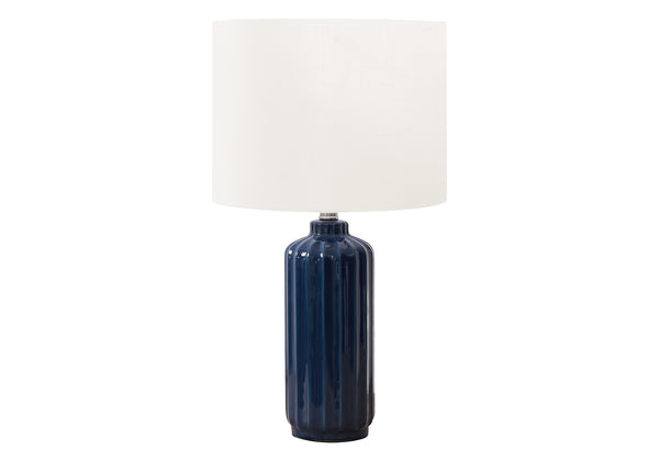 Monarch Specialties Lighting, 23" Glossy Ceramic Table Lamp with Elegant Shade for Modern Home Decor & Warm Ambiance BLUE,IVORY 13 L x 13 W x 23.25 H 