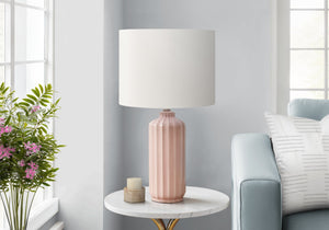 Monarch Specialties Lighting, 23" Glossy Ceramic Table Lamp with Elegant Shade for Modern Home Decor & Warm Ambiance PINK,IVORY 13 L x 13 W x 23.25 H 