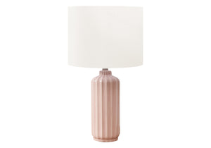 Monarch Specialties Lighting, 23" Glossy Ceramic Table Lamp with Elegant Shade for Modern Home Decor & Warm Ambiance PINK,IVORY 13 L x 13 W x 23.25 H 