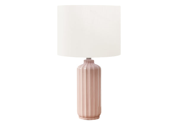 Monarch Specialties Lighting, 23" Glossy Ceramic Table Lamp with Elegant Shade for Modern Home Decor & Warm Ambiance PINK,IVORY 13 L x 13 W x 23.25 H 