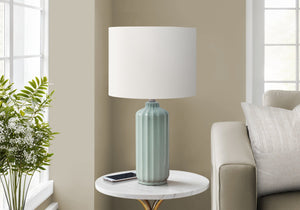 Monarch Specialties Lighting, 23" Glossy Ceramic Table Lamp with Elegant Shade for Modern Home Decor & Warm Ambiance GREEN,IVORY 13 L x 13 W x 23.25 H 